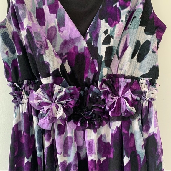 AB Studio Dress Purple Black White Flower V-neck Size 6 - Picture 10 of 10